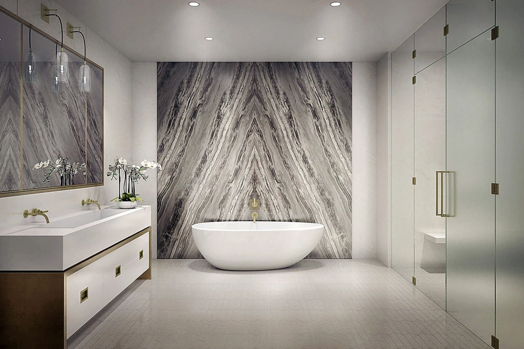 Phòng tắm rộng phóng khoáng với sắc trắng trang nhã chủ đạo